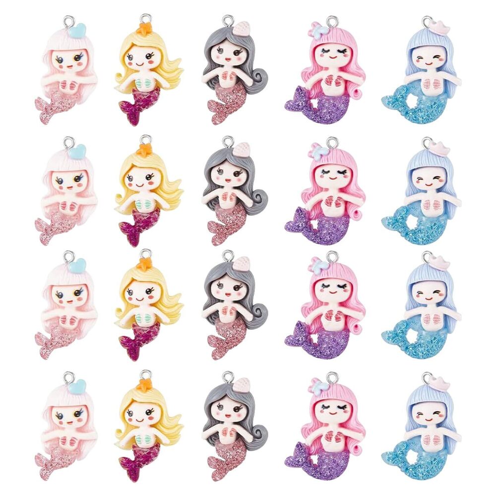 6205 20pcs 5Styles Mermaid Pendants Resin Charms Mermaid Opaque Resin